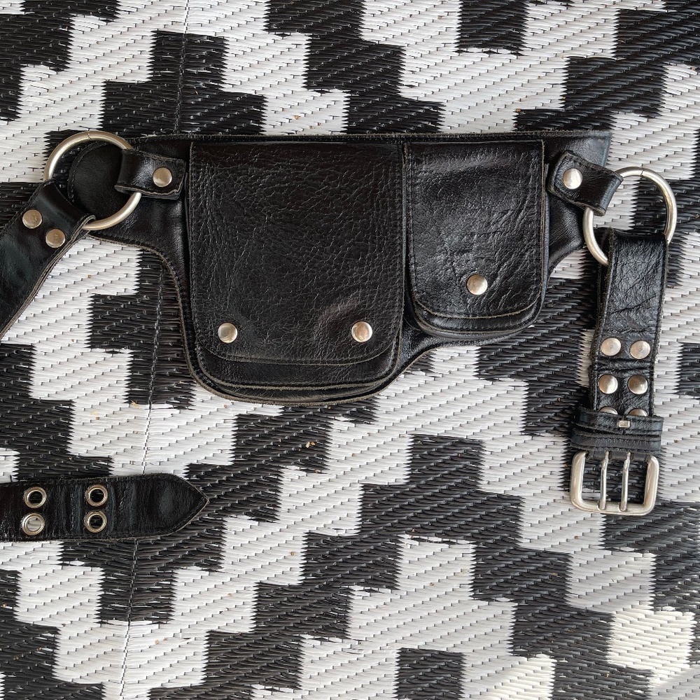 Vintage Leather Biker Belt Bag warrior creek